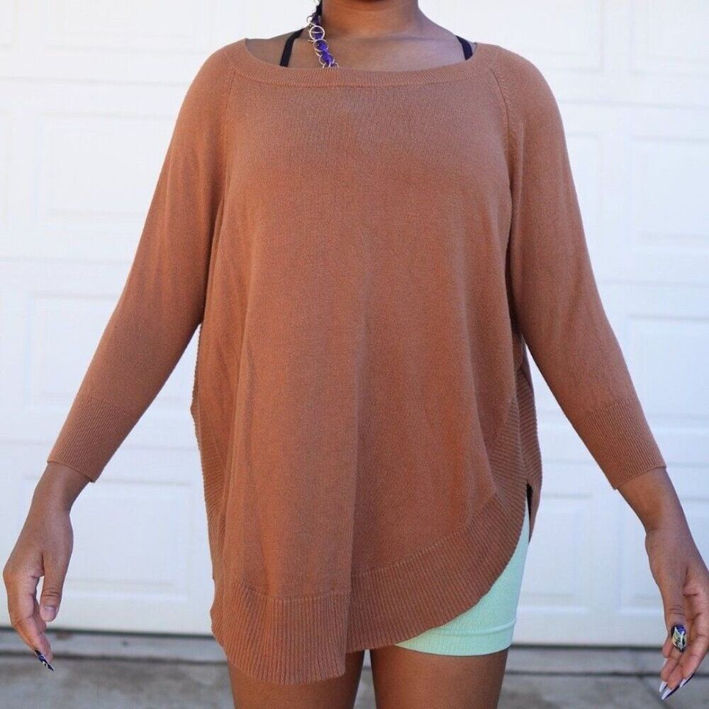 Express Terracotta Brown Raglan Sweater XS Curved Hem Cozy Lightweight Pullover